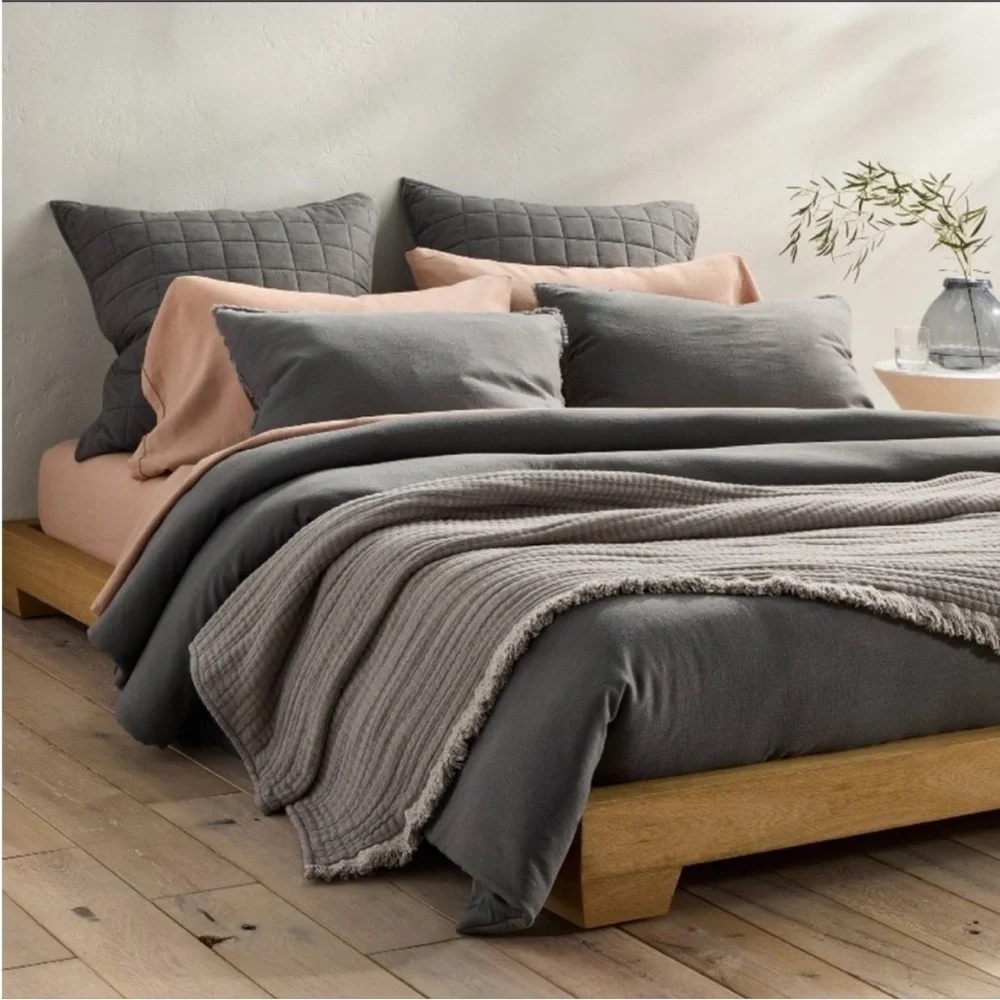 NWT Full/Queen Heavyweight Linen Blend Comforter & Sham Set Dark Gray - Casaluna